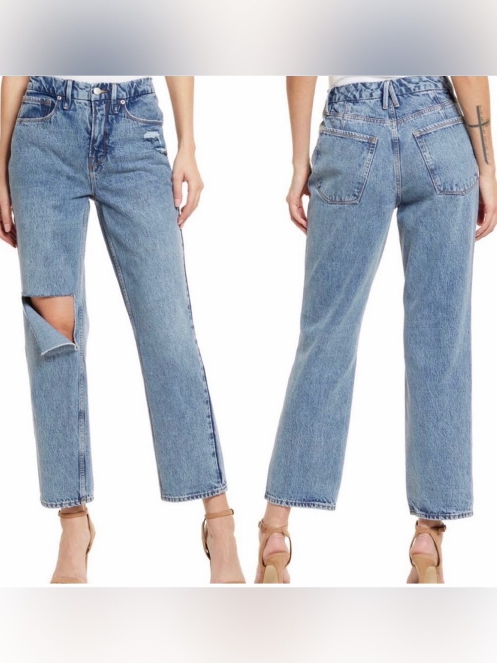 Good American Good 90s Duster High Rise Straight Leg Jeans Medium Wash- Sz 6 28